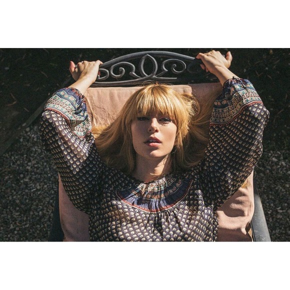 Doen Manzanita Blouse Size Medium 100% Silk Navy Blue Black Top Boho - Picture 16 of 17